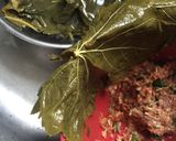 A picture of step 2 of Yaprak Sarma (stuffed grape leaves).