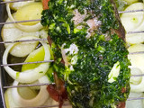 Trucha al horno con jamón y patatas panaderas
