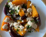 A picture of step 9 of Roasted Butternut Squash and Red Onions with Tahini sauce.