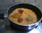 A picture of step 2 of Paneer bhurji (gravy form) with bun.