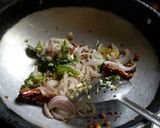 A picture of step 2 of Vankaya vepudu (brinjal stir fry).