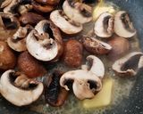 A picture of step 1 of Balsamic Mustard Mushrooms in a creamy sauce & Salad.