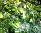 A picture of step 1 of Kolmi shaag bhaaja (Water Spinach stir fried).