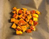 A picture of step 2 of Miso roasted squash with ginger garlic tofu and greens - vegan.