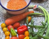 A picture of step 1 of Red Lentil Velouté with Scallions and Habanero Peppers.