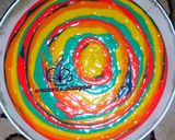 A picture of step 14 of #bakecake multicolored marble birthday cake.