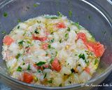 Foto del passaggio 6 della ricetta Risotto con Tartare di Gamberi, Pompelmo e Bergamotto