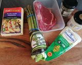 A picture of step 1 of Open steak polenta sandwich with asparagus and horseradish.