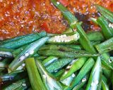 A picture of step 5 of Achari Bhindi.