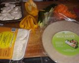 A picture of step 1 of Vietnamese spring rolls and spicy dip.