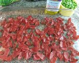 A picture of step 1 of Mac and cheese with smoked beef and veggies.