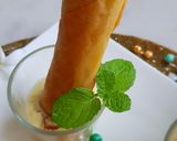 A picture of step 10 of Moong Dal Halwa Cigars dipped in Shaahi Rabdi.