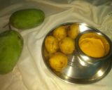 A picture of step 3 of Aloo vada with mango juice.