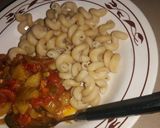 A picture of step 6 of Irish Potato source with white macaroni.