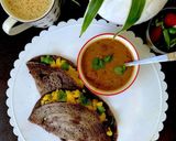 A picture of step 12 of Ragi masala dosa.