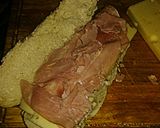 A picture of step 7 of Tex's Chicken, Ham, Spicy Cheese, and Tomato Sub/Melt 🐔🐷🍞🍅🧀.
