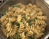 A picture of step 4 of Pesto cream chicken with mushrooms and broad beans.
