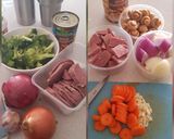 A picture of step 1 of Corn Beef in mixed vegies.