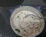 A picture of step 2 of Ragi dosa with sambar and chutney.