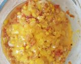 A picture of step 11 of Garlic, Corn, Tomato. Mozzarella topping & Grated Cheese. Salsa.
