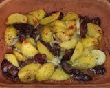 Fűszeres csirkemáj, Pataki tálban, hasáb krumplival együtt sütve recept fázis 5 fotója