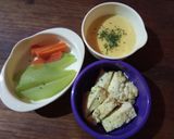 Foto langkah ke 6 dari resep MPASI 11M - Sup Jagung dng telur dadar n Sayur rebus.