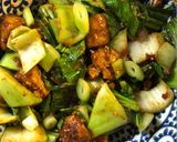 A picture of step 8 of Maple syrup and almond butter tofu - vegan.