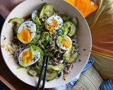 A picture of step 9 of Smashed cucumber cold noodle salad with soft boiled eggs.