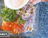 A picture of step 6 of Chana chat in crisp bowl.