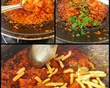 A picture of step 1 of Kathiyawadi Lunch Thali (Dahi Tikhari, Sev Tameta Nu Shak, Dal Bhaat, Fulka Rotli, Chaas, Papad).