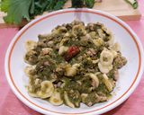 A picture of step 4 of Orecchiette with Broccoli Rabe Stem Cream and Sausage.