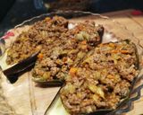 Foto del paso 7 de la receta: Berenjena rellena al microondas y sartén