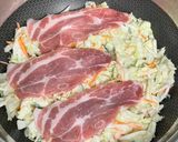 A picture of step 2 of Okonomiyaki with Sauce.