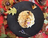 A picture of step 5 of Goat Cheese and Pear Risotto with Chocolate, Caramelized Pears, and Hazelnuts.