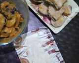 A picture of step 3 of Brinjal rava fry.