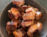 A picture of step 3 of Crispy Pork belly with chilli jam and mixed vegetable 🌶 🐽.