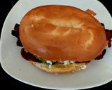 A picture of step 6 of My Avocado Streaky Bacon and Fried Egg Bagel. 💜.