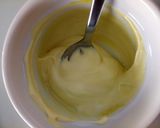 A picture of step 1 of Fluffy's caesar salad dressing.