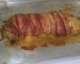 Foto del paso 3 de la receta: Involtini de pollo relleno con jamón y queso albardado con tocineta y puré liso con salsa chutney de mango
