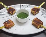 A picture of step 3 of Paneer tikka popsicles.