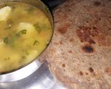 A picture of step 3 of Flahari Poori/paratha with aloo sbzi.