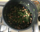 A picture of step 3 of Roasted chicken thighs and veg with spinach and beans.