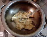 A picture of step 3 of Bhat karela pur with white sauce.