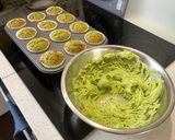 A picture of step 8 of Matcha and Red Bean Cupcakes with Matcha Buttercream Frosting.