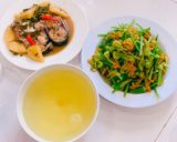 Hình bước làm 3 của món Bông bí luộc, cá basa kho thơm