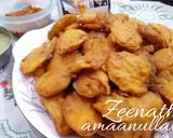 A picture of step 2 of Hyderabadi Aloo Bhajiye with Chat Masala.