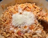 A picture of step 6 of Malloreddus alla Campidanese (pasta with saffron, tomato and pork sausage ragù).