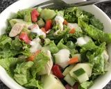 Hình bước làm 3 của món Salad gà rau + táo sốt phô mai golden farm