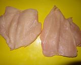 A picture of step 1 of Chicken Breast Stuffed with Ham and Cheese. Peas and Potatoes.