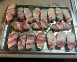 A picture of step 3 of Bacon wrapped jalapeno poppers.